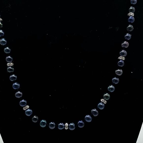 Danbury Mint Necklace Black Pearl Swarovski Crystal 925 Sterling Silver - Picture 7 of 9